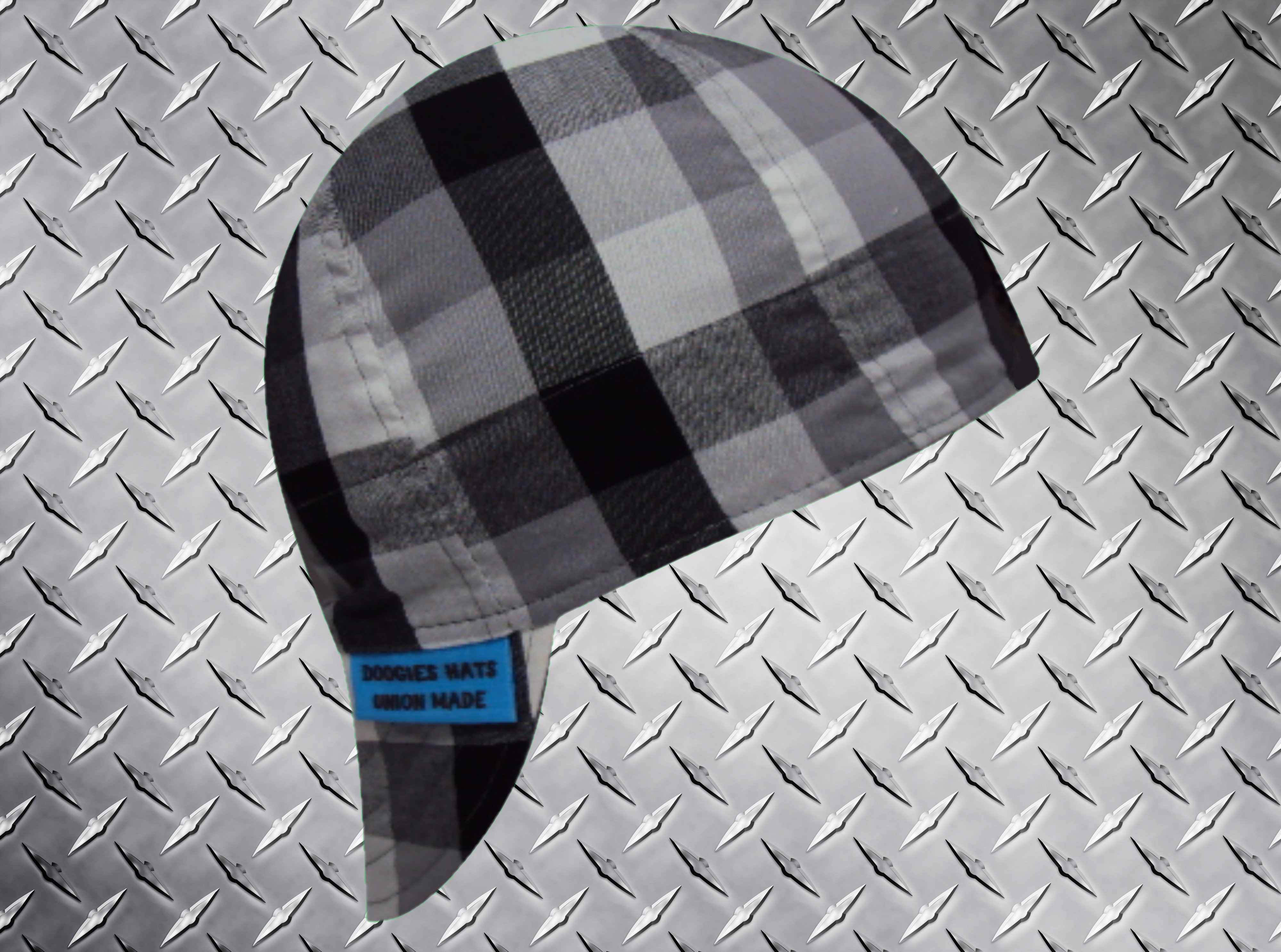 Grey Black and White Plaid Welding Hat
